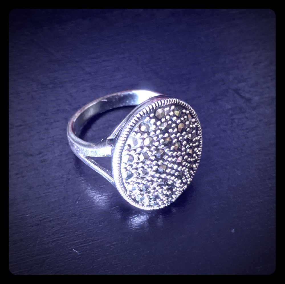 Judith Jack Silver Marcasite Cocktail Oval Ring